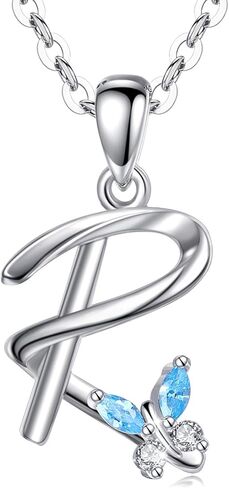EUDORA Sterling Silver Butterfly Initial Necklaces for Women, Elegant Letter Neckles Personalized Gift for Mother, Sister, Daughter, 18 inch Chai in Saudi Arabia