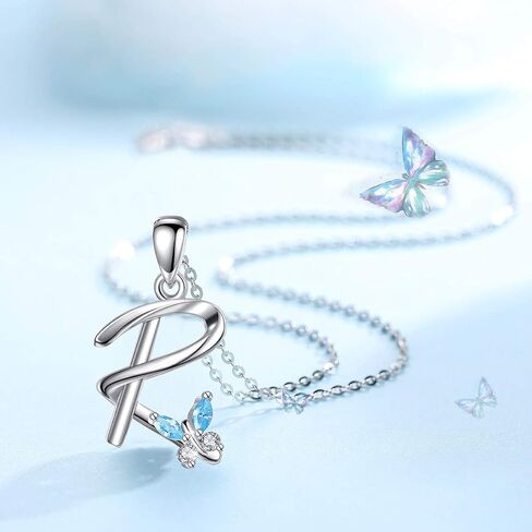 EUDORA Sterling Silver Butterfly Initial Necklaces for Women, Elegant Letter Neckles Personalized Gift for Mother, Sister, Daughter, 18 inch Chai in Saudi Arabia
