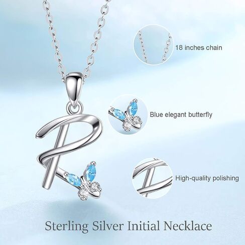 EUDORA Sterling Silver Butterfly Initial Necklaces for Women, Elegant Letter Neckles Personalized Gift for Mother, Sister, Daughter, 18 inch Chai in Saudi Arabia