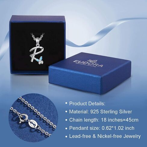 EUDORA Sterling Silver Butterfly Initial Necklaces for Women, Elegant Letter Neckles Personalized Gift for Mother, Sister, Daughter, 18 inch Chai in Saudi Arabia