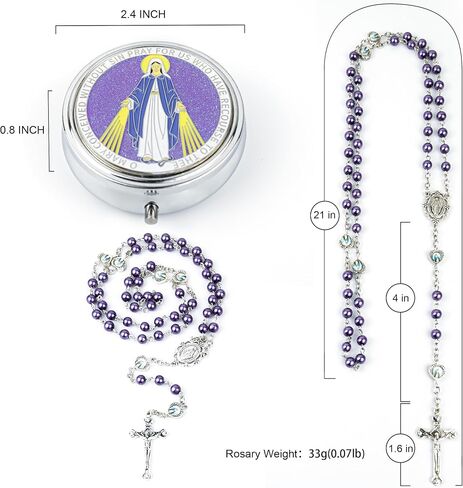 6mm Pearl Rosary Beads for Women - Catholic Holy Baptism Necklace with Virgin Mary Gift Box & Miraculous Medal | First Communion & Confirmation Gift in Kuwait
