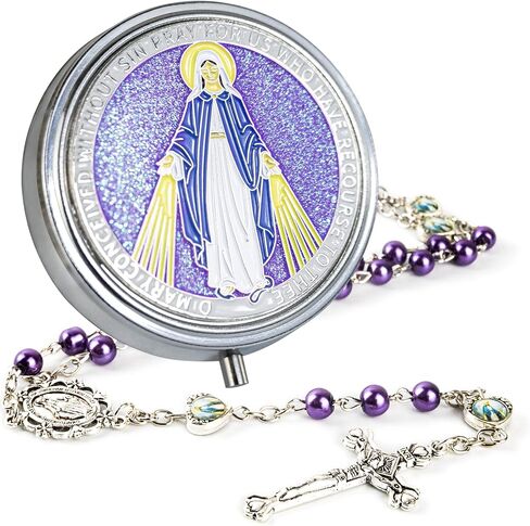 6mm Pearl Rosary Beads for Women - Catholic Holy Baptism Necklace with Virgin Mary Gift Box & Miraculous Medal | First Communion & Confirmation Gift in Kuwait