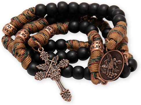 Nazareth Store Paracord Rosary Necklace 8mm beads beads bronze bronze Strong rotced struded catholic catholic with St.Michael Medal & Cross Crucifix in Kuwait