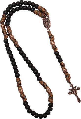 Nazareth Store Paracord Rosary Necklace 8mm beads beads bronze bronze Strong rotced struded catholic catholic with St.Michael Medal & Cross Crucifix in Kuwait
