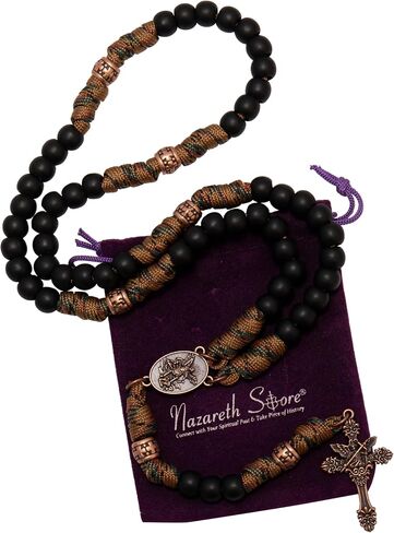 Nazareth Store Paracord Rosary Necklace 8mm beads beads bronze bronze Strong rotced struded catholic catholic with St.Michael Medal & Cross Crucifix in Kuwait