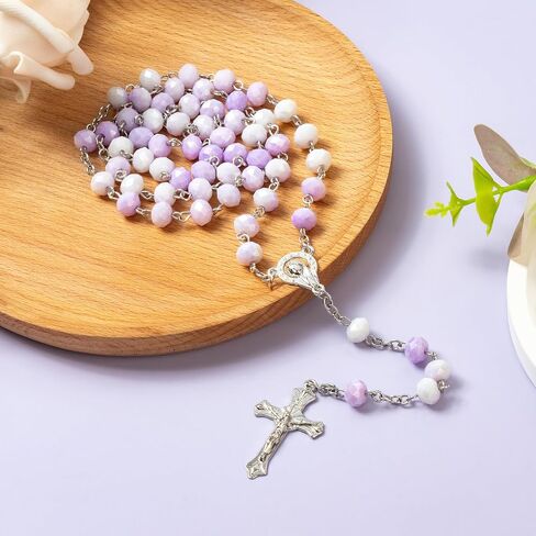Rosary Beads Catholic for Women - Gradient Colored Crystal Rosary Beads, Solid Colored Simple Style Button Bag, Gifts for Women in Kuwait