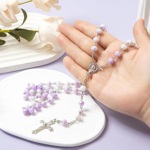 Rosary Beads Catholic for Women - Gradient Colored Crystal Rosary Beads, Solid Colored Simple Style Button Bag, Gifts for Women in Kuwait