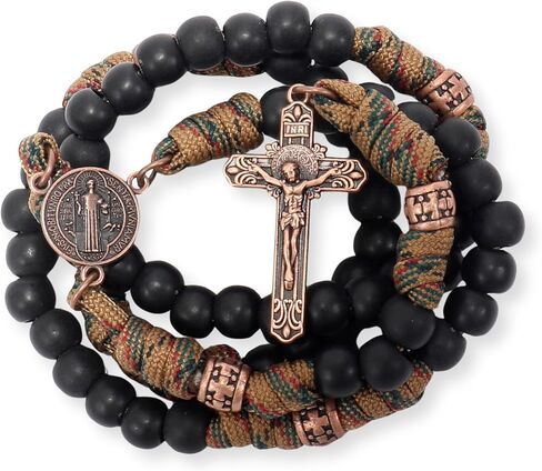 Nazareth Store Paracord Rosary Necklace 8mm beads beads bronze bronze Strong rotced struded catholic catholic with St.Michael Medal & Cross Crucifix in Kuwait