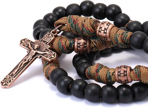 Nazareth Store Paracord Rosary Necklace 8mm beads beads bronze bronze Strong rotced struded catholic catholic with St.Michael Medal & Cross Crucifix in Kuwait
