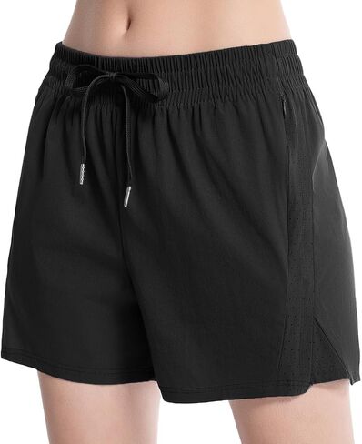NEXSONIC Womens Athletic Shorts High Waist 4 Inch Running Shorts with Linear Quick Dry Workout Active Gym Hiking Shorts in Kuwait