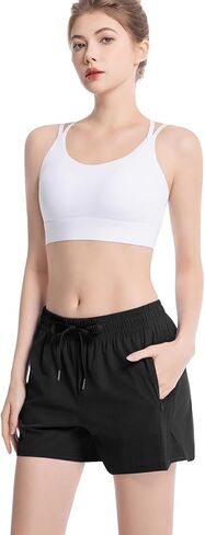 NEXSONIC Womens Athletic Shorts High Waist 4 Inch Running Shorts with Linear Quick Dry Workout Active Gym Hiking Shorts in Kuwait