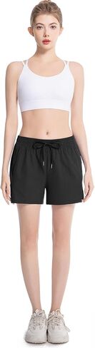 NEXSONIC Womens Athletic Shorts High Waist 4 Inch Running Shorts with Linear Quick Dry Workout Active Gym Hiking Shorts in Kuwait