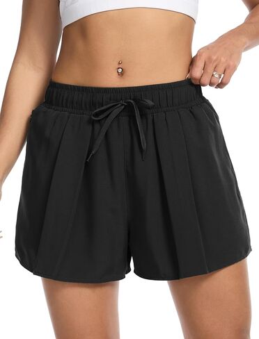 SILKWORLD Running Shorts for Women 2 in 1 Flowy Athletic Shorts Casual Workout Butterfly Gym Shorts with Zipper Pockets in Saudi Arabia