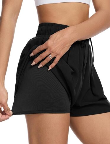 SILKWORLD Running Shorts for Women 2 in 1 Flowy Athletic Shorts Casual Workout Butterfly Gym Shorts with Zipper Pockets in Saudi Arabia