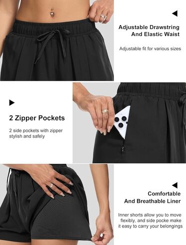 SILKWORLD Running Shorts for Women 2 in 1 Flowy Athletic Shorts Casual Workout Butterfly Gym Shorts with Zipper Pockets in Saudi Arabia