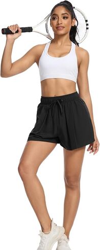 SILKWORLD Running Shorts for Women 2 in 1 Flowy Athletic Shorts Casual Workout Butterfly Gym Shorts with Zipper Pockets in Saudi Arabia