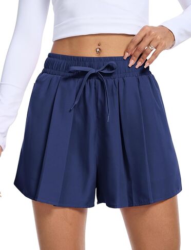 SILKWORLD Running Shorts for Women 2 in 1 Flowy Athletic Shorts Casual Workout Butterfly Gym Shorts with Zipper Pockets in Saudi Arabia