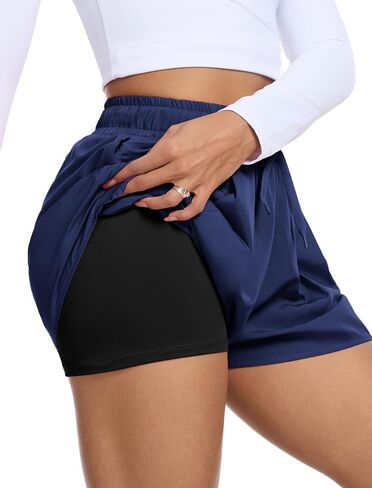 SILKWORLD Running Shorts for Women 2 in 1 Flowy Athletic Shorts Casual Workout Butterfly Gym Shorts with Zipper Pockets in Saudi Arabia