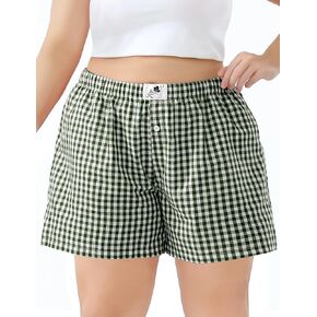 COOTRY Plus Size Boxer Shorts for Women Summer Gingham Shorts Casual Sleep Pajama Plaid Shorts Y2K Beach Bottoms