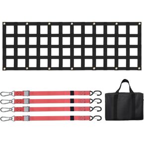 VEVOR Tailgate Net for Truck Bed, 54 in x 18 in, 1500lbs Truck Bed Extender Tailgate Cargo Net with 4 Red Adjustable Buckle Straps, Extendable & Durable, Suitable for Trailer, Pickup, Jeep, SUV