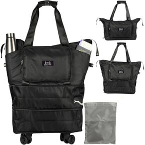 Premium Rolling Duffle Bag with Wheels, Expandable Foldable Duffle Bag with pockets for Water bottle with Wheels carrying pouch & Handle for Travel,Rolling Luggage bag with Front Pouch. (Purple, 55L)