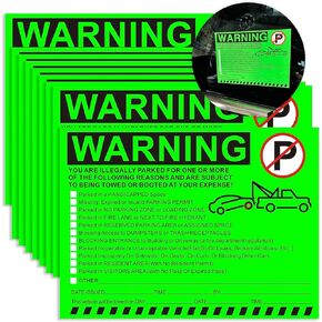 Illegal Parking Warning Stickers - Vibrant Green Parking Violation Notices - Stick-it-and-Forget-it Adhesive - 55 pcs Private Parking Violation Decals for Car Windows - Size 5.5X7.5 inch.