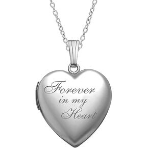 PicturesOnGold.com Forever in My Heart Locket Necklace Pendant in Sterling Silver - 2/3 Inch X 2/3 Inch - Includes 18 inch Chain