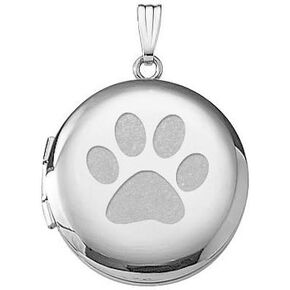 Picturesongold.com Sterling Silver Dogs Paw Print Round Fiction Locket - 3/4 بوصة × 3/4 بوصة و 1 بوصة × 1 بوصة