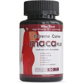 Maca Plus Capsules, 7500mg Big Booty Enhancer with Maca Root, Gluteus Boost Vitamins for Women's Extreme Curve, 60 Count