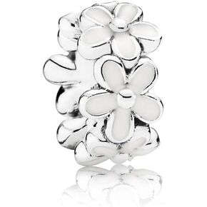 White Daisy Flower Charm fits Pandora Charms Bracelets Sterling Silver Spacer Bead White Enamel