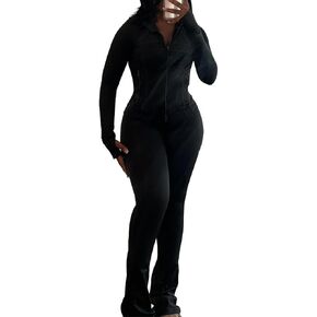 Molilove Womens 2 Piece Outfits Lounge Sweatsuit Set Long Sleeve Zipper Crop Jacket Long Flare Pants Tracksuits Workout Set