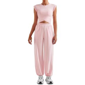 SUUKSESS Women 2 Piece Matching Lounge Workout Sets Outfits Sleeveless Cropped Tops Summer High Waisted Wide Leg Pants