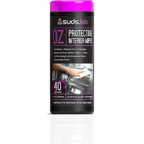 Suds Lab DZ Protective Interior Wipes, Interior Shield Car Protectant Wipes, Clean and Protect Automotive Surfaces from UV Damage, Fading, and Dust Buildup, Natural Matte Polish, 40 count