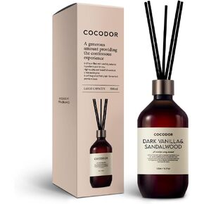 COCODOR Premium Reed Diffuser/Dark Vanilla&Sandalwood/16.9oz(500ml)/1 Pack/Fragrance Scent Essential Oil Stick Diffuser Set for Bedroom Bathroom Home Décor