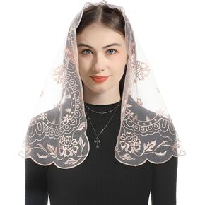 Bozidol Veils for Church Catholic, D Shaped Madonna and Child Mantilla Chapel Veil, Latin Mass Lace Head Coverings for Women