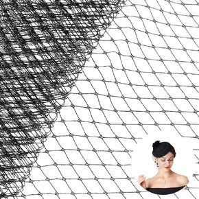 FINGERINSPIRE 2.2Yards Veil Netting Fabrics - 10Inch/25cm Wide Black Rhombus Birdcage Veil Netting Hat Decoration for Women Girls and Bride's Headdress Making