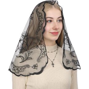 Bozidol Catholic Veils for Women Mass, the Passion of Jesus Mantilla Church Veil, Holy Lily Floral Lace Chapel Head Covering
