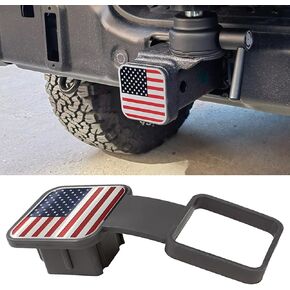 Huli American Flag Hitch Cover Square Meat Mouth Trailer يغطي أنبوب قابس إدراج أبعاد قياسية أغطية السحب تغطي غطاء عقبة مقطورة عالمي لمعظم المركبات (الفضة)