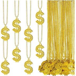 Gold Dollar Sign Necklace, Fake Money Chain Necklace, Jewelry Mardi Gras Beads Bling Gold Chain with Dollar Sign, for Hip Hop Men Rapper Costume Accessories