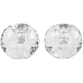 Kitcom Crystal Taper Candle Holders متعددة من الأوجه مصممة يدويًا مصممة يدويًا ، حزمة حفلات الزفاف من أجل Home W2.4xh1.8inches Pack of 2 ، مع صندوق هدايا