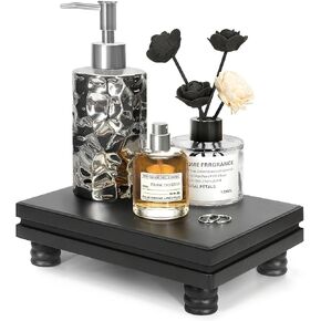 EOSAHR Decorative Tray Wood Pedestal Stand – Farmhouse Wooden Tray for Soap Holder & Bathroom Accessories - Kitchen Essentials & Bathroom Organizer for Home Decor (Natural Wood)