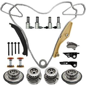 90738S مجموعة سلسلة التوقيت مع VVT CAM Phaser & 4pcs الملف اللولبي متوافق مع Ford Explorer Edge Taurus Expedition F-150 Mustang Transit Lincoln Mkx Mark Nautilus Nautigator 3.3L/ 3.5L/ 3.7L