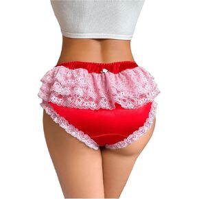 MakeMeChic Women's Lace Trim Satin Silk Underwear Ruffled Briefs Cute Panties