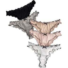 Gorglitter Women's 5 Packs Lettuce Trim Banties Cute Intelder Low Rise Brief