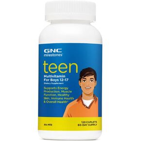 GNC Milestones Teen Multivitamin for Boys 12-17, 120 Caplets, Supports Energy Production and Muscle Function