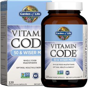 Garden of Life Multivitamin للرجال ، رمز فيتامين 50 وملحقًا فيتامينات غذاء كامل للرجال مع البروبيوتيك ، نباتي ، 120 كبسولة