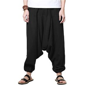 CLANMILUMS Men Women Harem Pants Elastic Drawstring Waist Loose Fit Hippie Boho Aladin Yoga Pants