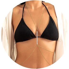14K Gold Sexy Body Chains for Women,Sexy Layered Belly Waist Chain Bikini Bra Chain Jewelry, Summer Beach Crystal Belly Waist Chain Accessories for Women