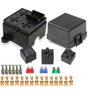 TIERXIALY RELAY FUSE BLOCK مع المحطات والمرحلات مربعات مربع مربع التتابع CAR CAR CORNOW CONTROLLERRER12V-24V ON/OFF PANCE لشاحنة سيارات سيارات الدفع الرباعي (4Relays 12fuses Slots & Terminals)