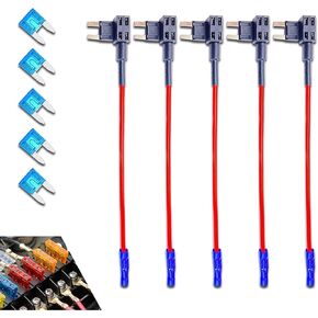 5 PCS 12V Car Add-a-Circuit Fuse Tap, Mini Fuse Tap with 5 15A Inserts, Mini ATM APM Blade Fuse Holder, Universal for Cars Trucks Boats